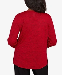 Alfred Dunner Women's Classic Melange Side Button Crew Neck Top with Necklace