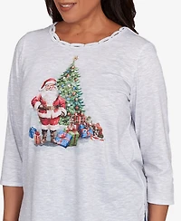 Alfred Dunner Women's Classic Santa and Tree Print Top