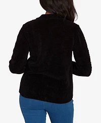 Alfred Dunner Women's Classic Zip-Front Chenille Collared Cardigan Sweater