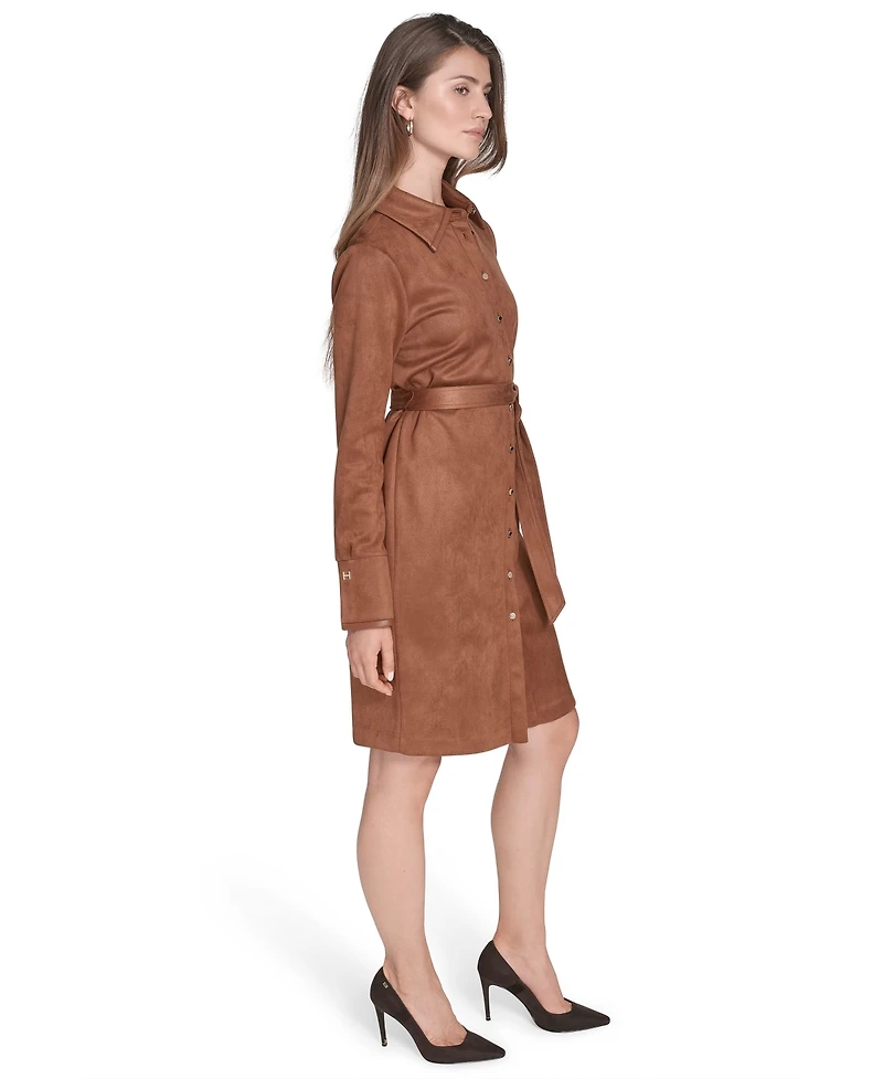 Halston Women's Scuba Suede Long Sleeve Dress
