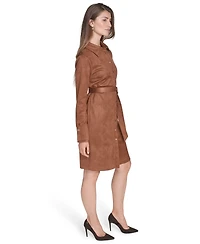 Halston Women's Scuba Suede Long Sleeve Dress