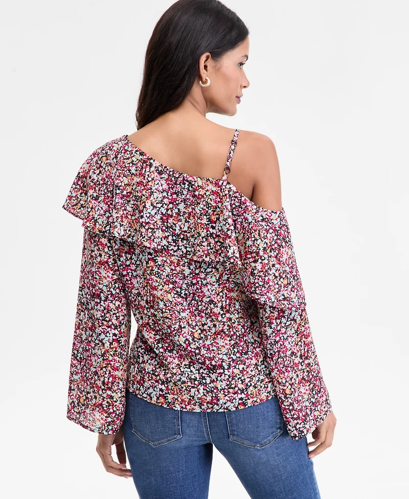 I.n.c. International Concepts Women's Ruffled Asymmetrical-Neck Blouse, Macy's Exclusive