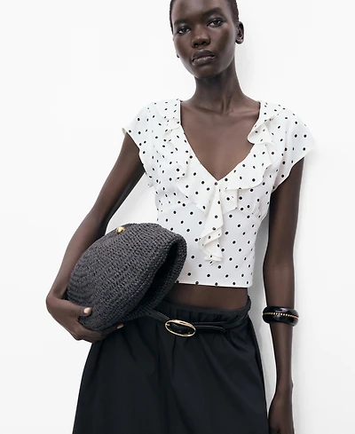 Mango Women's Ruffles Polka-Dot Blouse