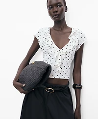 Mango Women's Ruffles Polka-Dot Blouse