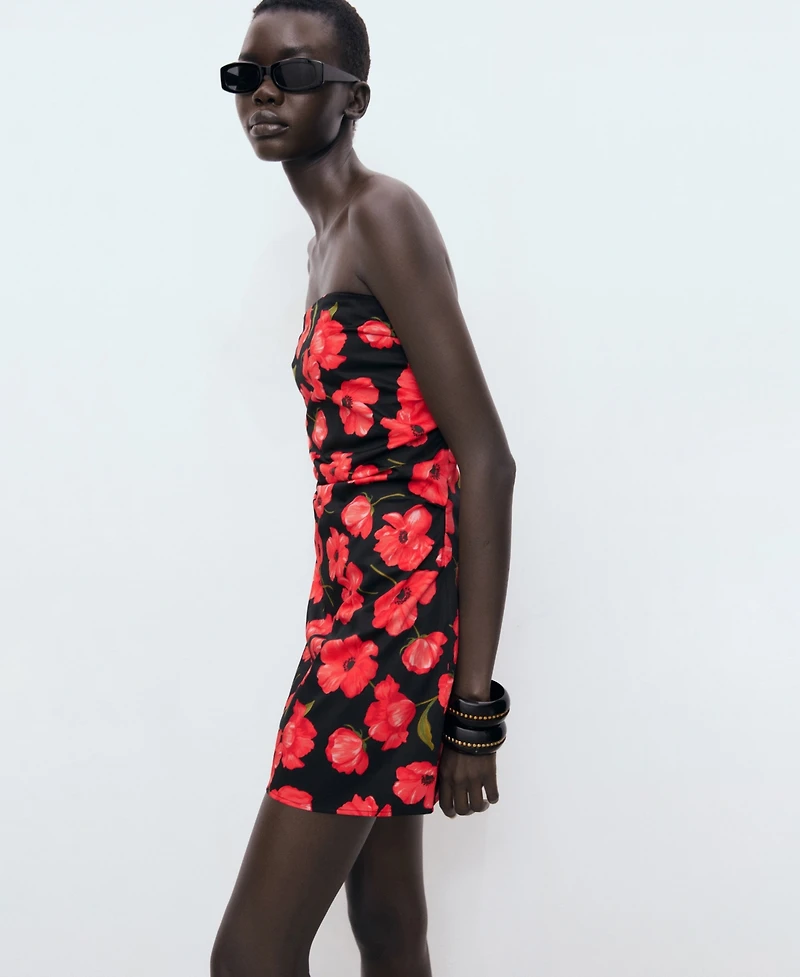 Mango Women's Strapless Floral Dress