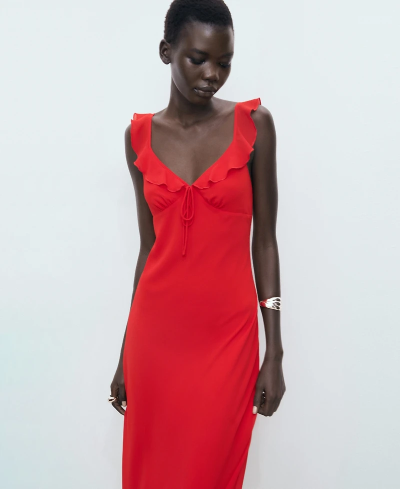 Mango Women's Flounce Neckline Midi Dress