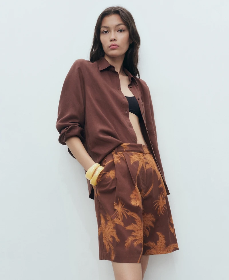 Mango Women's Palm Print Cotton Bermuda Shorts
