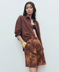 Mango Women's Palm Print Cotton Bermuda Shorts