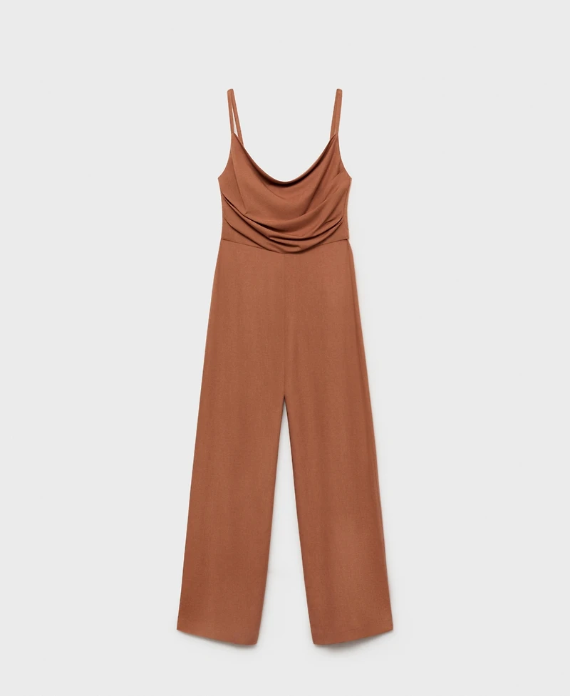 Mango Women's Draped Neckline Long Jumpsuit