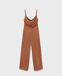 Mango Women's Draped Neckline Long Jumpsuit