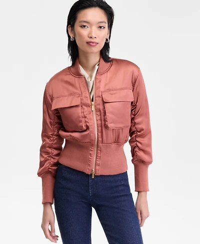 I.n.c. International Concepts Women's Satin Shrunken Bomber Jacket, Macy's Exclusive