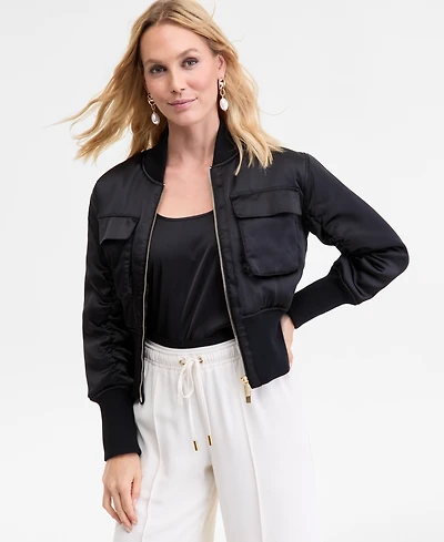 I.n.c. International Concepts Women's Satin Shrunken Bomber Jacket, Macy's Exclusive