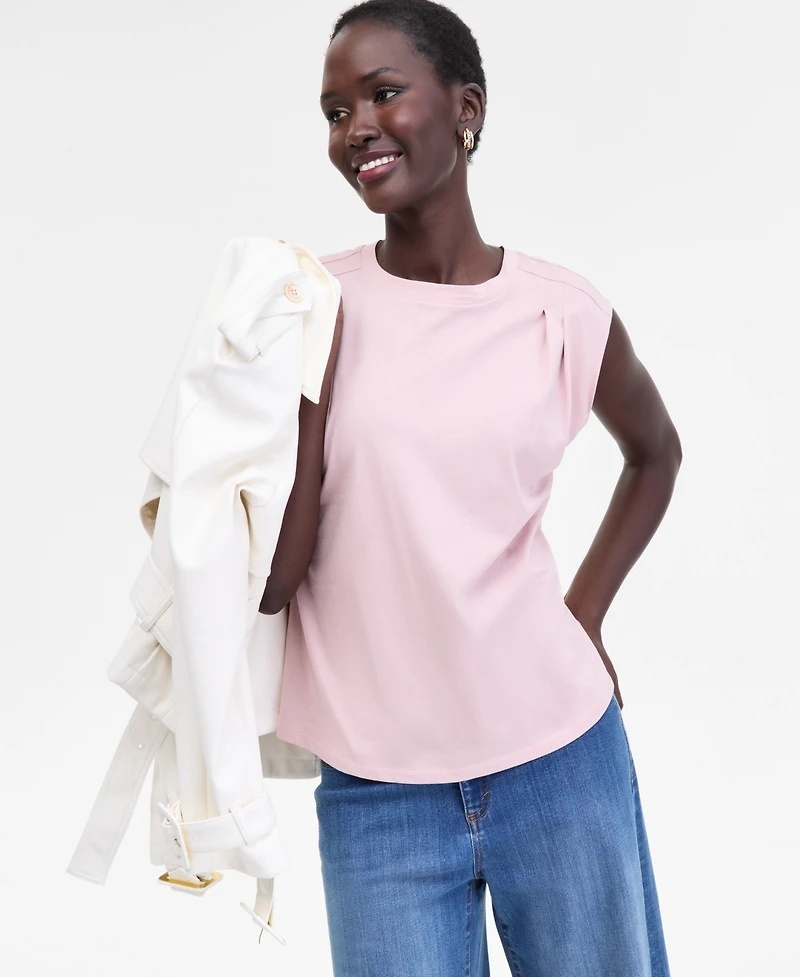 I.n.c. International Concepts Women's Pleated-Shoulder Cap-Sleeve T-Shirt, Macy's Exclusive