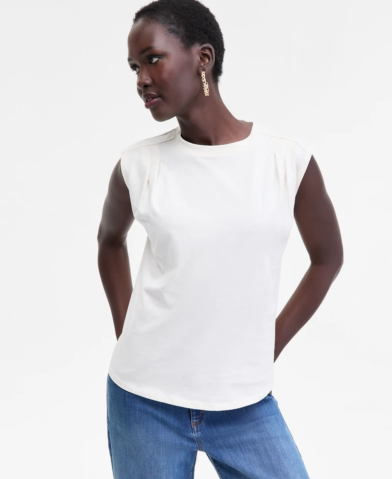 I.n.c. International Concepts Women's Pleated-Shoulder Cap-Sleeve T-Shirt, Macy's Exclusive