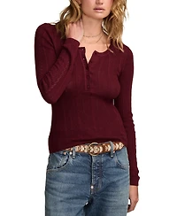 Lucky Brand Women's Pointelle Henley Sweater
