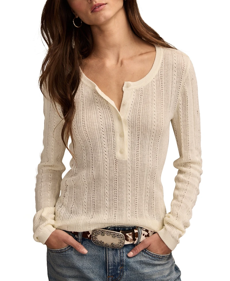 Lucky Brand Women's Pointelle Henley Sweater