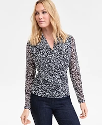 I.n.c. International Concepts Women's Printed Mesh Surplice-Neck Top, Macy's Exclusive
