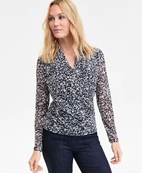 I.N.C. International Concepts Womens Printed Mesh Surplice Neck Top Xs 3x Macys Exclusive