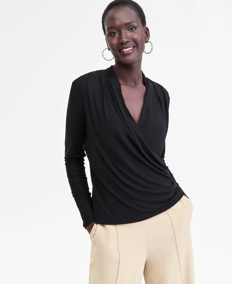 I.n.c. International Concepts Women's Printed Mesh Surplice-Neck Top, Macy's Exclusive