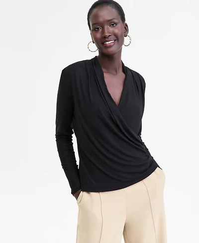 I.n.c. International Concepts Women's Printed Mesh Surplice-Neck Top, Macy's Exclusive