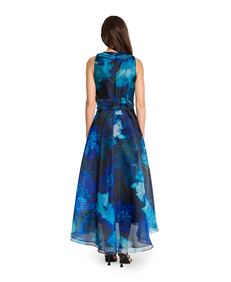 Tahari Asl Women's Printed Organza Cross Neck Midi Dress