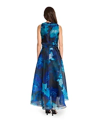 Tahari Asl Women's Printed Organza Cross Neck Midi Dress