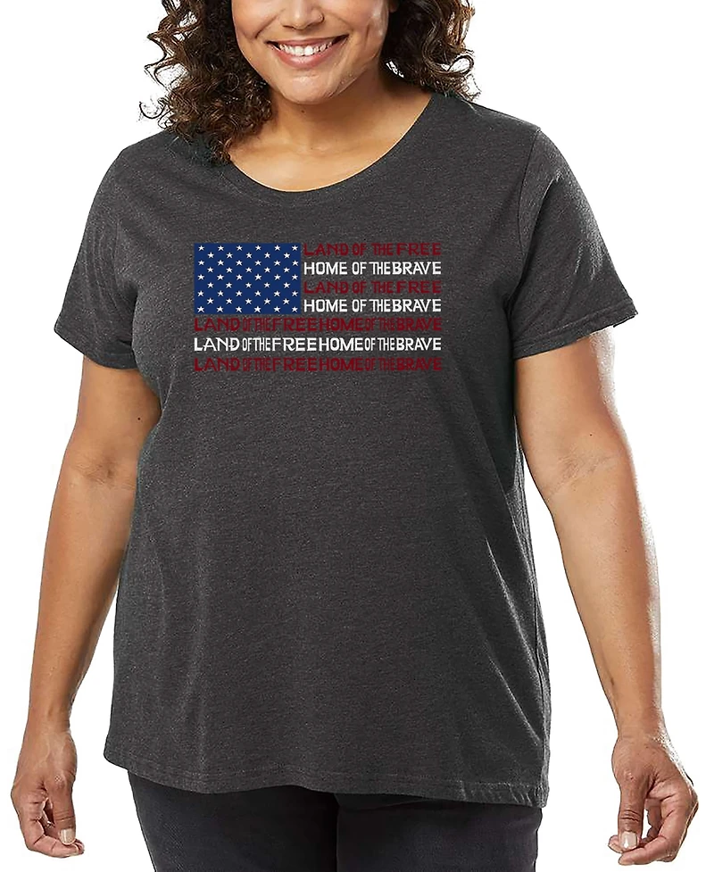 La Pop Art Plus Size Land Of The Free American Flag Word Art T-Shirt