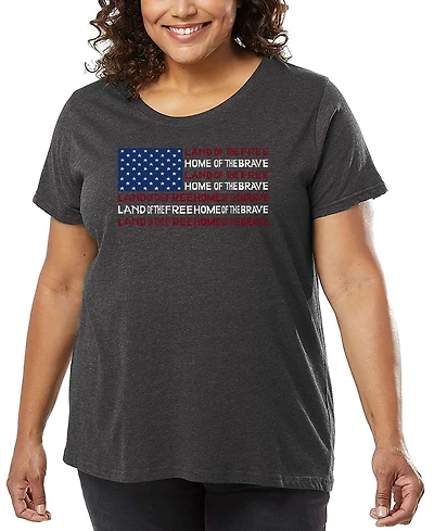 La Pop Art Plus Size Land Of The Free American Flag Word Art T-Shirt