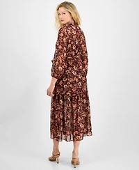 julia jordan Women's Floral Chiffon Tie-Waist 3/4-Sleeve Dress