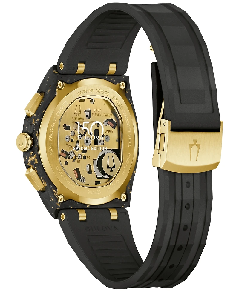 Bulova Men's Special Edition 150th Anniversary Luxury Curv Sport Chronograph Black Rubber Watch 44mm