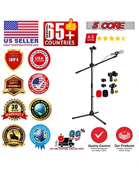 5 Core Mic Stand Floor Height Adjustable Tripod Microphone Stands w Extending Telescoping Boom Arm - Ms Dbl