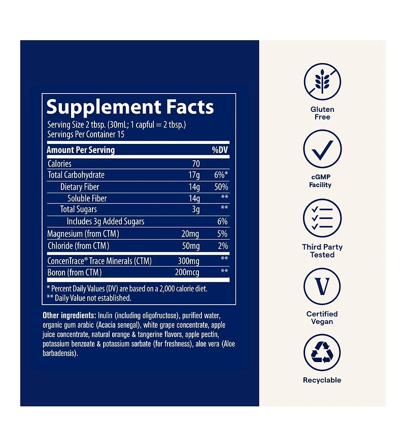 Trace Minerals Fast Absorbing Fiber 14 g - Fiber Supplement with Aloe Vera, Apple Juice & Boron - Healthy Digestion Support with Prebiotic FIber