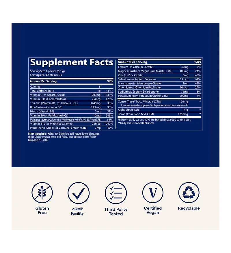 Trace Minerals Power Pak Sugar-Free - Immune & Energy Health Support - Powder Drink Mix with Vitamins & Minerals