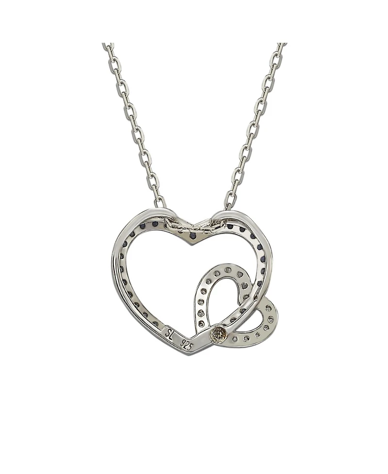 Suzy Levian New York Sterling Silver Sapphire & Created White Double Heart Pendant Necklace