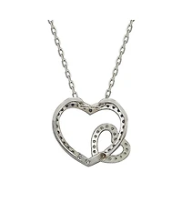 Suzy Levian New York Sterling Silver Sapphire & Created White Double Heart Pendant Necklace