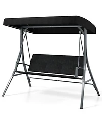 Gymax 3 Person Porch Swing W Stand W Rattan Seat Back Metal Frame Adjustable Shade