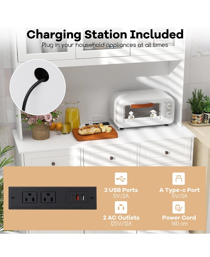 Gymax 77'' Tall Kitchen Pantry Storage Cabinet with Led Lights and Power Outlets