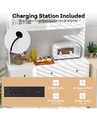 Gymax 77'' Tall Kitchen Pantry Storage Cabinet with Led Lights and Power Outlets