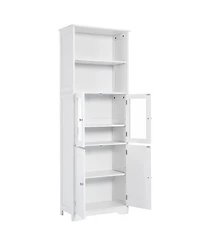 Casainc White Tall Storage Cabinet with Shelves and Doors for Bathroom, Kitchen, and Living Room