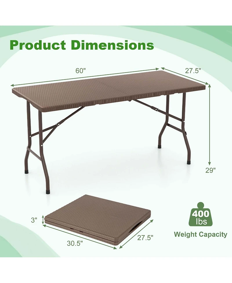 5 ft Folding Picnic Table Outdoor Dining Table with Rattan Grain Hdpe Tabletop