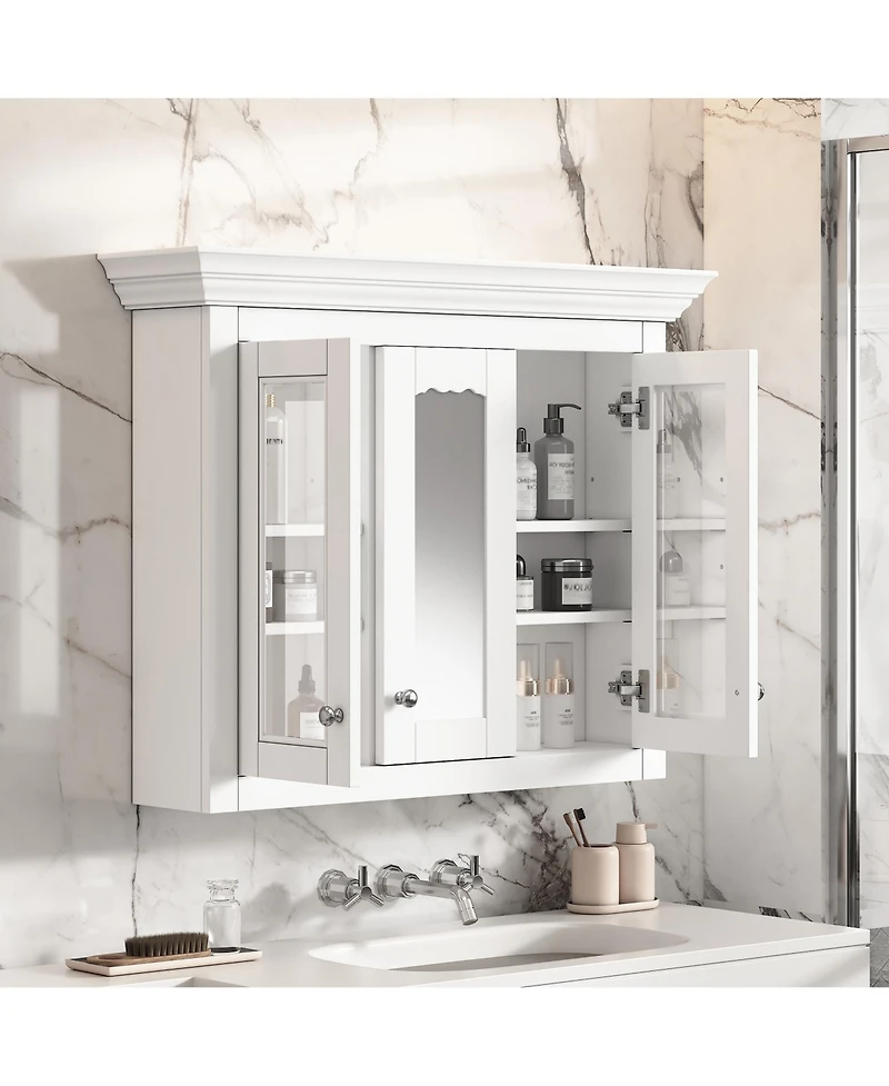 Casainc 35" Wall Mounted Medicine Cabinet with Mirror and 5 Adjustable Storage Shelves
