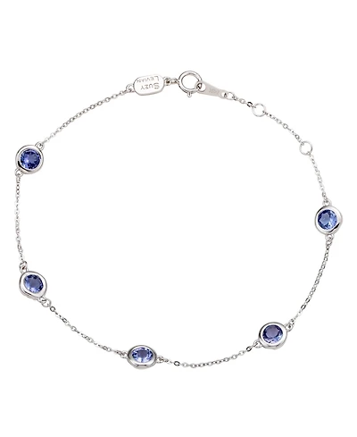 Suzy Levian 14K Gold 1.25 Cttw Round Cut Tanzanite Station Bracelet