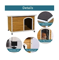 Aostirmotor Yellow Medium Wooden Outdoor Dog House with Adjustable Plastic Feet and Elevated Floor