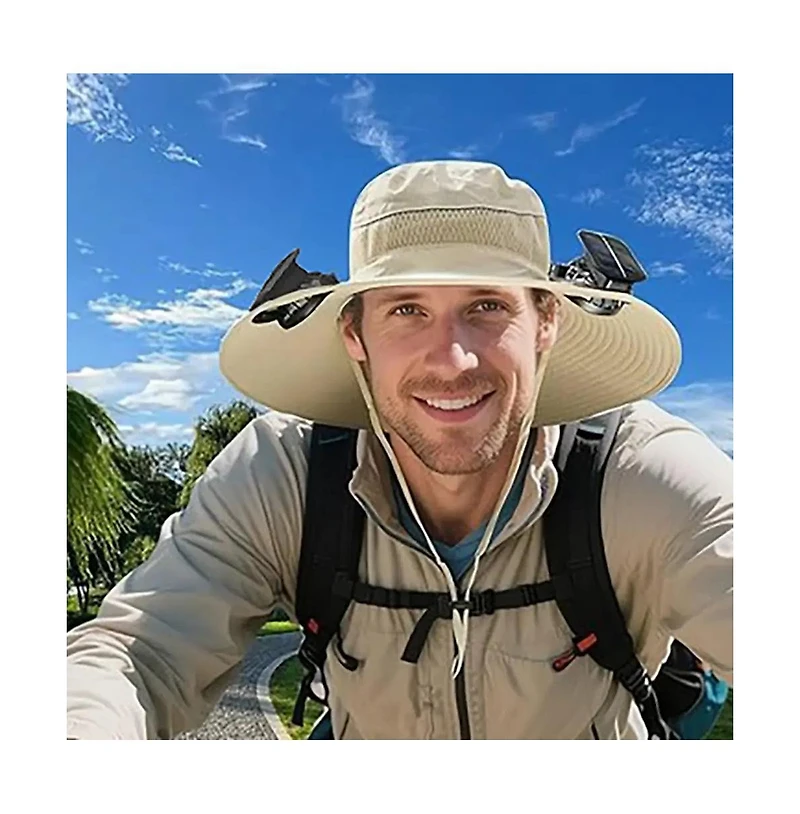 Solar Fan Hat – Upf 50+ Wide Brim Safari with Dual Fans, Usb & Power, 3 Speeds, Lightweight Breathable for Outdoor Cooling