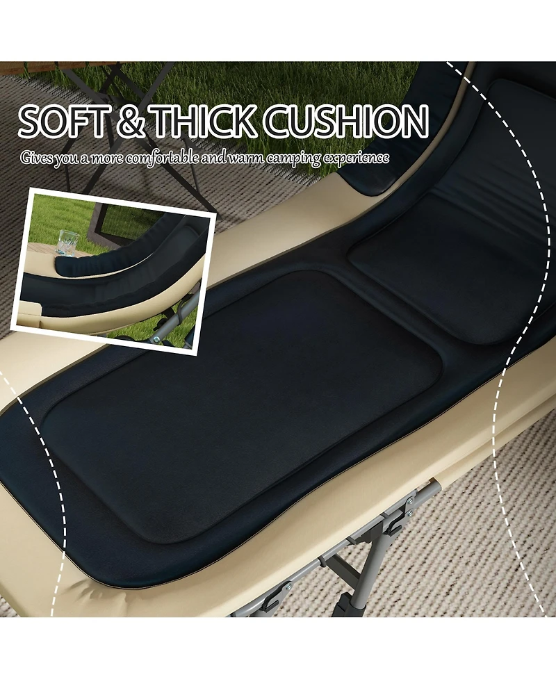 Camping Cot for Adults, Folding Bed with Soft Padded Cushions & Headrest, 180° Adjustable Reclining Lounger, Heavy Duty and Portable with a 400 l
