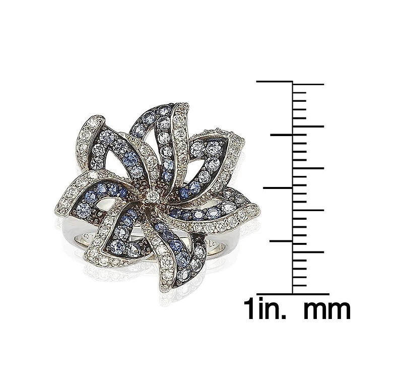 Suzy Levian Sterling Silver Sapphire & Created White Flower Ring