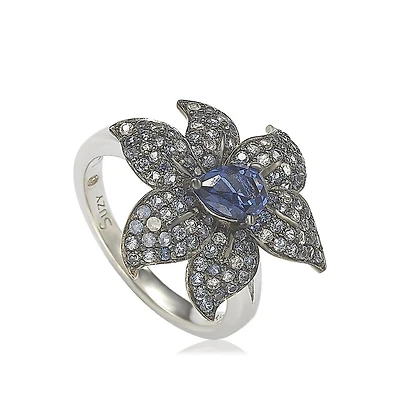 Suzy Levian New York Suzy Levian Sterling Silver Sapphire & Created White Sapphire Exotic Flower Ring