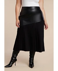 Eloquii Women's Plus Mixed Media Pleated Skirt