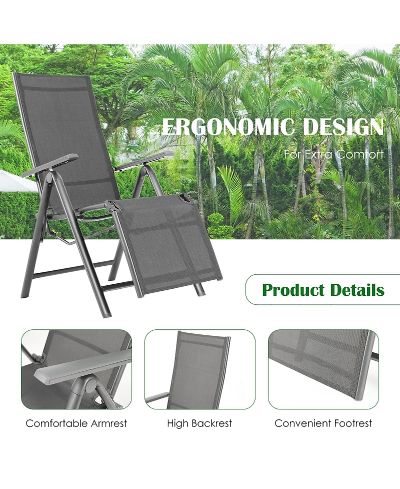 Costway Outdoor Foldable Reclining Chair Aluminum Frame 7-Position Adjustable