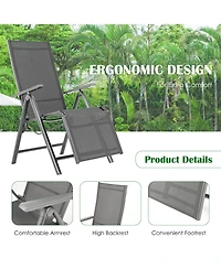 Costway Outdoor Foldable Reclining Chair Aluminum Frame 7-Position Adjustable